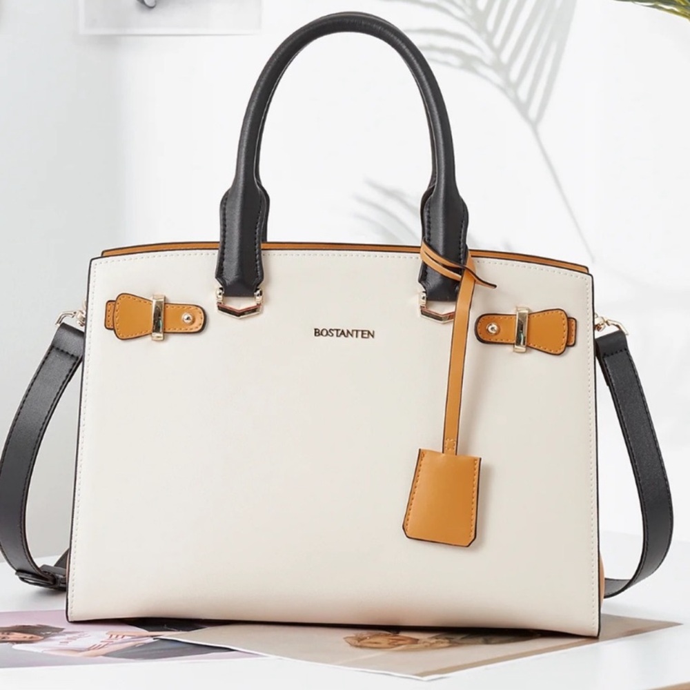 NWT Bostanten Cream and Tan Multi Use Handbag
